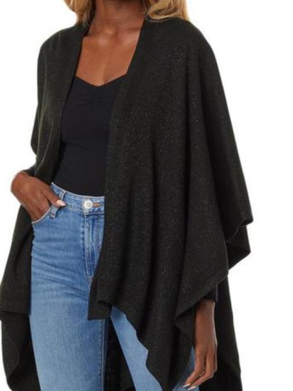 Lauren Ralph Lauren Jet Setter Update Sparkle Ruana Cape Wrap Sweater
